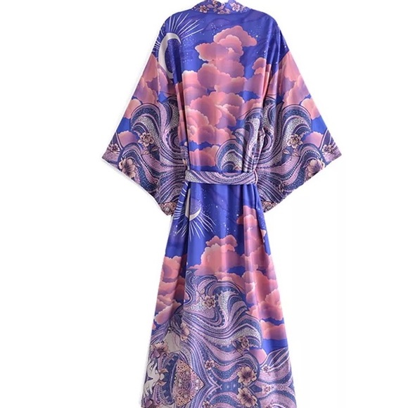 Boho Luna Cosmos Moon&Stars Maxi Kimono, Long Kimono, 100% Cotton, Kimono Sleeve - Picture 12 of 12